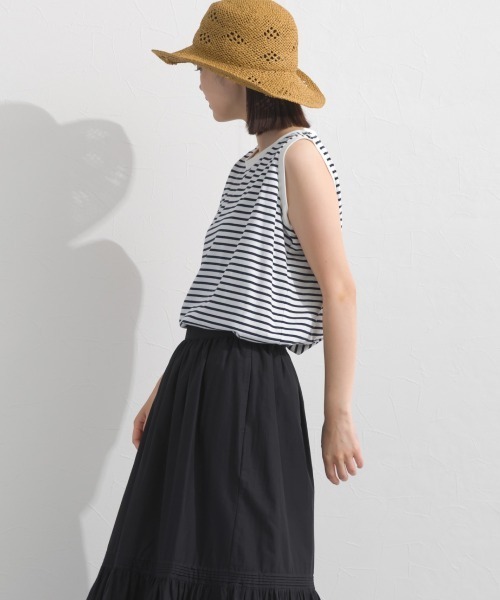 OMNES(オムネス)の「プレーティング天竺 クルーネック ノースリーブTシャツ UVカット付(Tシャツ/カットソー・レディース・ホワイト×ネイビー/チャコールグレー/ネイビー/ライトグレー・FREE)」の6枚目の写真