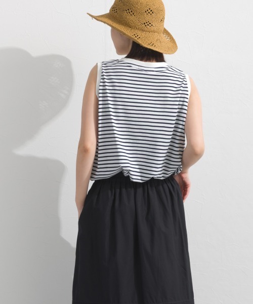 OMNES(オムネス)の「プレーティング天竺 クルーネック ノースリーブTシャツ UVカット付(Tシャツ/カットソー・レディース・ホワイト×ネイビー/チャコールグレー/ネイビー/ライトグレー・FREE)」の7枚目の写真