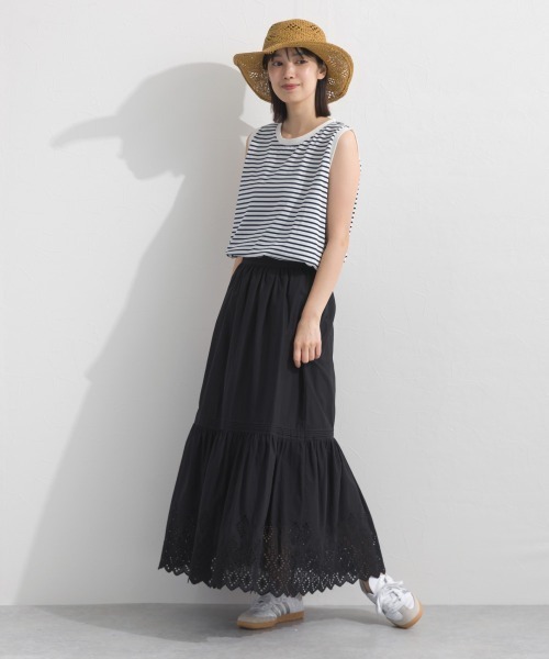 OMNES(オムネス)の「プレーティング天竺 クルーネック ノースリーブTシャツ UVカット付(Tシャツ/カットソー・レディース・ホワイト×ネイビー/チャコールグレー/ネイビー/ライトグレー・FREE)」の8枚目の写真