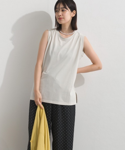 OMNES(オムネス)の「プレーティング天竺 クルーネック ノースリーブTシャツ UVカット付(Tシャツ/カットソー・レディース・ホワイト×ネイビー/チャコールグレー/ネイビー/ライトグレー・FREE)」の16枚目の写真