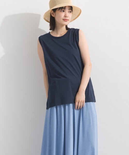 OMNES(オムネス)の「プレーティング天竺 クルーネック ノースリーブTシャツ UVカット付(Tシャツ/カットソー・レディース・ホワイト×ネイビー/チャコールグレー/ネイビー/ライトグレー・FREE)」の21枚目の写真