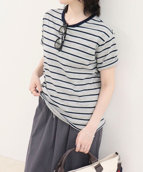 fredy emue(フレディエミュ)の「【汗ジミ軽減】ボーダーTシャツ(Tシャツ/カットソー・レディース・ホワイト系その他/グレー系その他/ブラウン系その他/ピンク系その他・38)」の2枚目の写真
