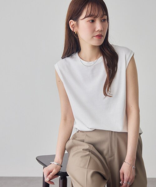DISCOAT(ディスコート)の「コットンノースリTシャツ(Tシャツ/カットソー・レディース・ブラウン/オフホワイト/オレンジ/チャコールグレー・FREE)」の2枚目の写真