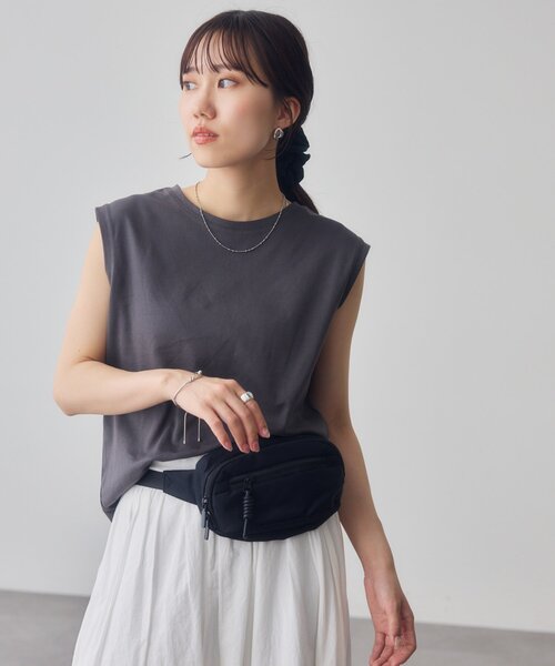 DISCOAT(ディスコート)の「コットンノースリTシャツ(Tシャツ/カットソー・レディース・ブラウン/オフホワイト/オレンジ/チャコールグレー・FREE)」の12枚目の写真