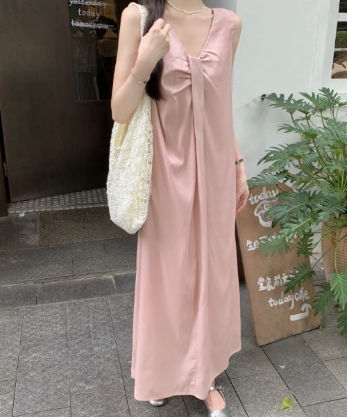 Aelina（エリナ）の「ノースリーブVネックワンピース（ワンピース・レディース・ピンク/ホワイト・FREE）」の5枚目の写真