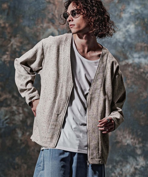 Jih Nunc（ジーヌンク）の「mcg3860-ウール起毛ネップノーカラージップカーデ(JIH-R1216)（カーディガン/ボレロ・メンズ・グレー/ブラック/チャコール・S/L/M）」の2枚目の写真