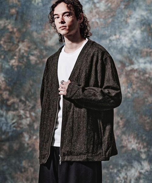 Jih Nunc（ジーヌンク）の「mcg3860-ウール起毛ネップノーカラージップカーデ(JIH-R1216)（カーディガン/ボレロ・メンズ・グレー/ブラック/チャコール・S/L/M）」の3枚目の写真