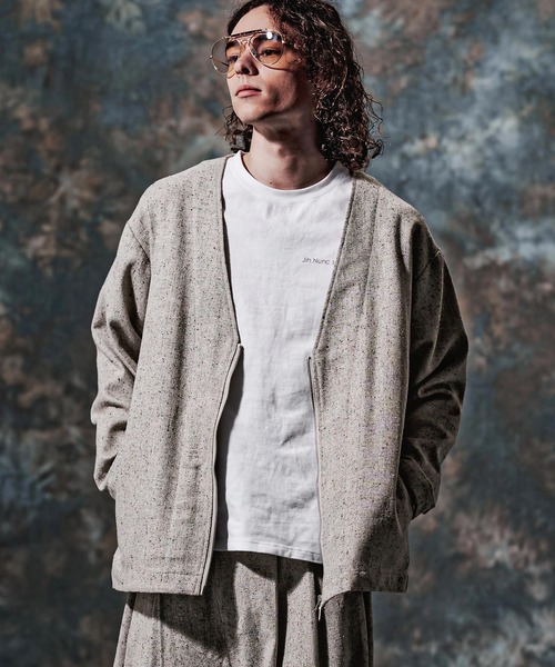 Jih Nunc（ジーヌンク）の「mcg3860-ウール起毛ネップノーカラージップカーデ(JIH-R1216)（カーディガン/ボレロ・メンズ・グレー/ブラック/チャコール・S/L/M）」の16枚目の写真