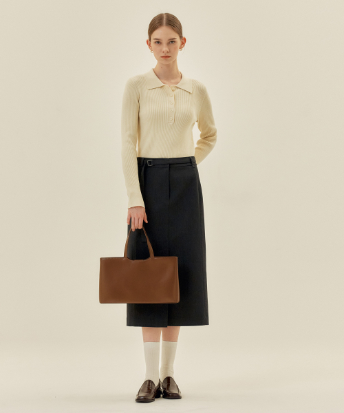 MIND BRIDGE WOMEN（マインドブリッジウーマン）の「[COUTURE]Hラインベルト付きスリットスカート - 2カラー（スカート・レディース・ブラック/チャコール・55/66）」の3枚目の写真