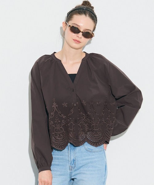 coca(coca)(コカ)の「\速乾/スカラップレースブラウス(シャツ/ブラウス・レディース・ブラウン/ホワイト・L/M/S)」の1枚目の写真