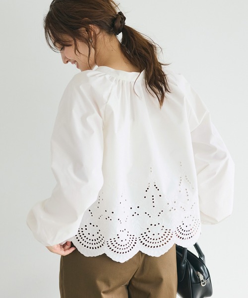 coca(coca)(コカ)の「\速乾/スカラップレースブラウス(シャツ/ブラウス・レディース・ブラウン/ホワイト・L/M/S)」の4枚目の写真