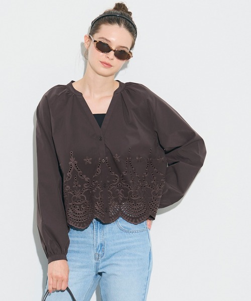 coca(coca)(コカ)の「\速乾/スカラップレースブラウス(シャツ/ブラウス・レディース・ブラウン/ホワイト・L/M/S)」の9枚目の写真