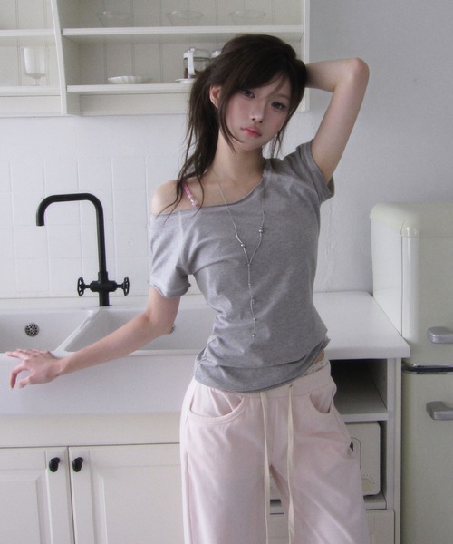 modimood（モディムード）の「[MADE] コントラストステッチ2WAYラグラン半袖Tシャツ（Tシャツ/カットソー・レディース・グレー/レモンイエロー・FREE）」の19枚目の写真