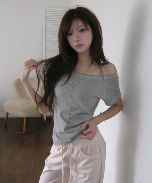 modimood（モディムード）の「[MADE] コントラストステッチ2WAYラグラン半袖Tシャツ（Tシャツ/カットソー・レディース・グレー/レモンイエロー・FREE）」の15枚目の写真