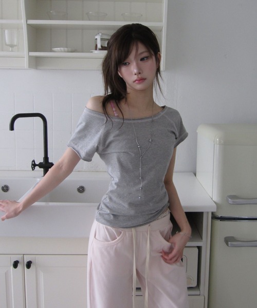 modimood（モディムード）の「[MADE] コントラストステッチ2WAYラグラン半袖Tシャツ（Tシャツ/カットソー・レディース・グレー/レモンイエロー・FREE）」の18枚目の写真