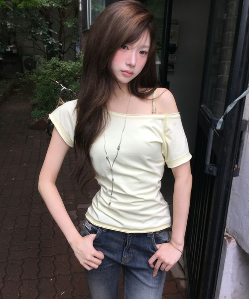 modimood（モディムード）の「[MADE] コントラストステッチ2WAYラグラン半袖Tシャツ（Tシャツ/カットソー・レディース・グレー/レモンイエロー・FREE）」の9枚目の写真