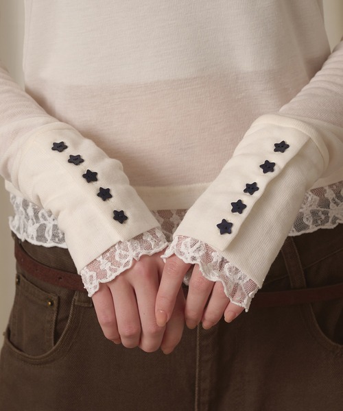 hazyl(ヘイジル)の「sheer sleeve design long T-shirt/シアー袖デザインロンT(Tシャツ/カットソー・レディース・ブラウン系その他/ネイビー/オフホワイト/ピンク・フリー)」の2枚目の写真