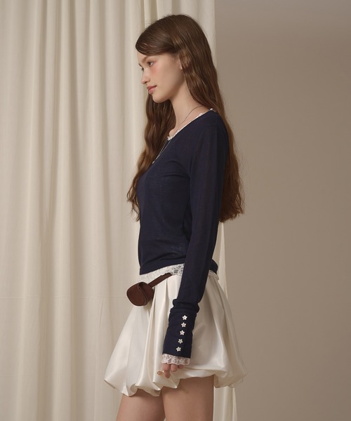 hazyl(ヘイジル)の「sheer sleeve design long T-shirt/シアー袖デザインロンT(Tシャツ/カットソー・レディース・ブラウン系その他/ネイビー/オフホワイト/ピンク・フリー)」の17枚目の写真