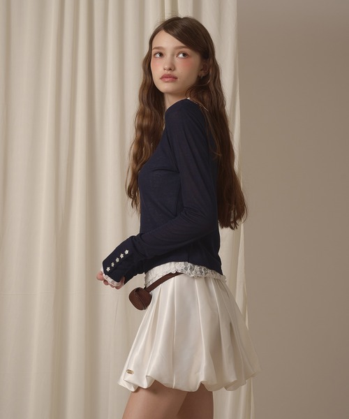 hazyl(ヘイジル)の「sheer sleeve design long T-shirt/シアー袖デザインロンT(Tシャツ/カットソー・レディース・ブラウン系その他/ネイビー/オフホワイト/ピンク・フリー)」の18枚目の写真