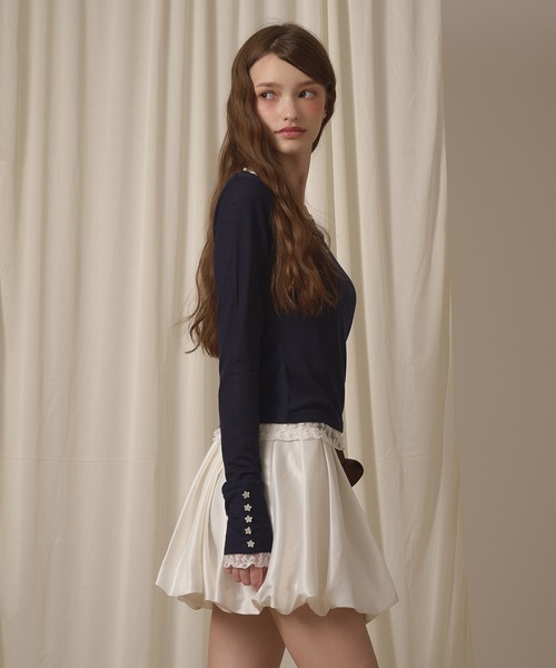 hazyl(ヘイジル)の「sheer sleeve design long T-shirt/シアー袖デザインロンT(Tシャツ/カットソー・レディース・ブラウン系その他/ネイビー/オフホワイト/ピンク・フリー)」の19枚目の写真