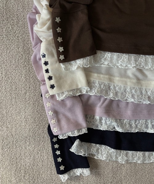hazyl(ヘイジル)の「sheer sleeve design long T-shirt/シアー袖デザインロンT(Tシャツ/カットソー・レディース・ブラウン系その他/ネイビー/オフホワイト/ピンク・フリー)」の9枚目の写真