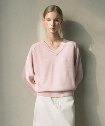 Cotton 100% V-neck Knit (pink)