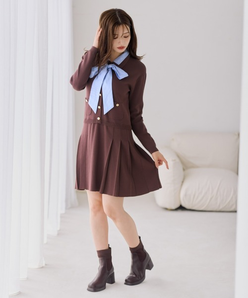 MISCH MASCH(ミッシュマッシュ)の「2026秋冬新作 シャツ襟付きボウタイプリーツミニニットワンピース(ワンピース・レディース・ブラウン/ブラック・フリ-)」の19枚目の写真