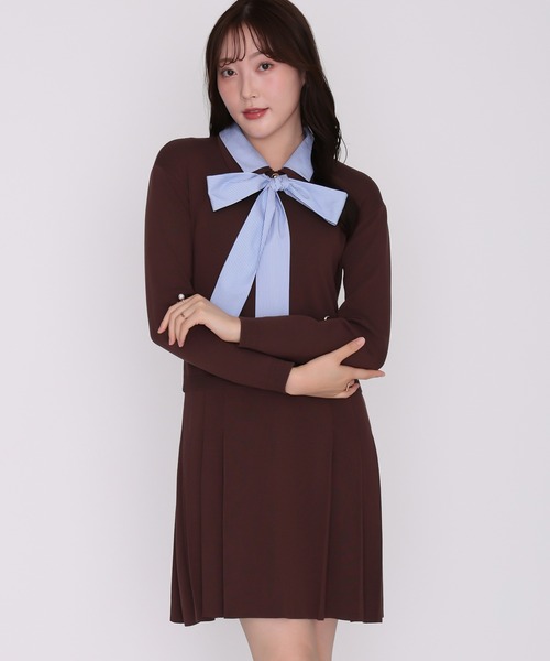 MISCH MASCH(ミッシュマッシュ)の「2026秋冬新作 シャツ襟付きボウタイプリーツミニニットワンピース(ワンピース・レディース・ブラウン/ブラック・フリ-)」の20枚目の写真