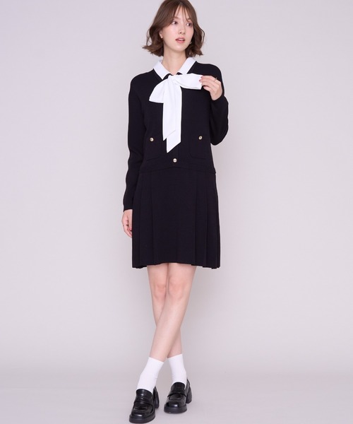 MISCH MASCH(ミッシュマッシュ)の「2026秋冬新作 シャツ襟付きボウタイプリーツミニニットワンピース(ワンピース・レディース・ブラウン/ブラック・フリ-)」の8枚目の写真