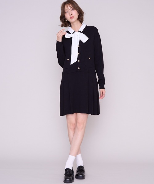 MISCH MASCH(ミッシュマッシュ)の「2026秋冬新作 シャツ襟付きボウタイプリーツミニニットワンピース(ワンピース・レディース・ブラウン/ブラック・フリ-)」の9枚目の写真