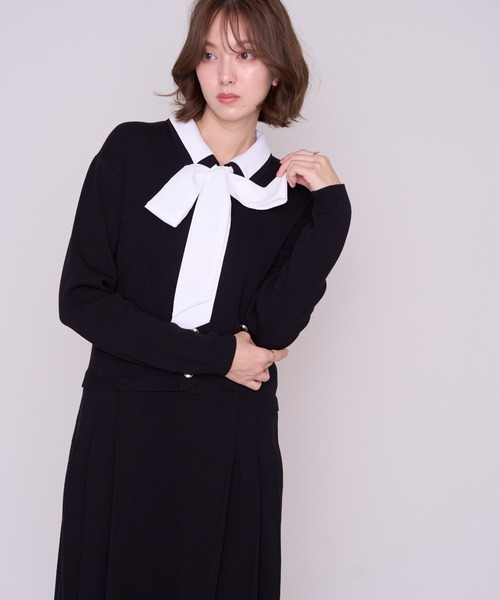 MISCH MASCH(ミッシュマッシュ)の「2026秋冬新作 シャツ襟付きボウタイプリーツミニニットワンピース(ワンピース・レディース・ブラウン/ブラック・フリ-)」の13枚目の写真