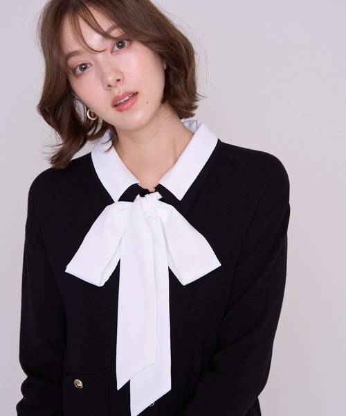 MISCH MASCH(ミッシュマッシュ)の「2026秋冬新作 シャツ襟付きボウタイプリーツミニニットワンピース(ワンピース・レディース・ブラウン/ブラック・フリ-)」の15枚目の写真