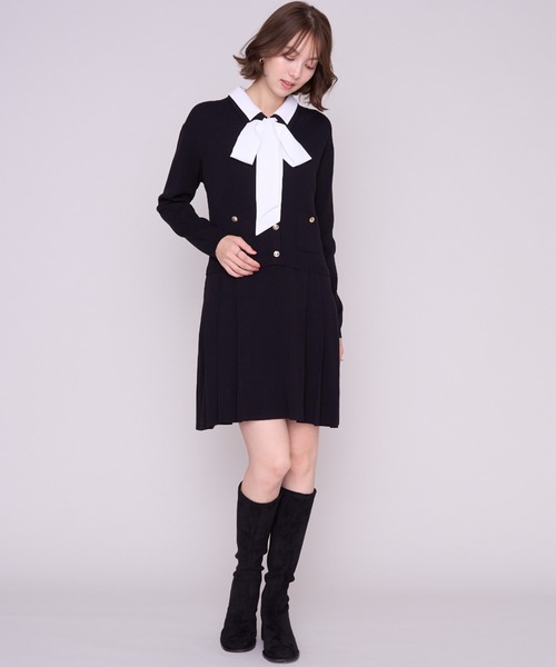 MISCH MASCH(ミッシュマッシュ)の「2026秋冬新作 シャツ襟付きボウタイプリーツミニニットワンピース(ワンピース・レディース・ブラウン/ブラック・フリ-)」の6枚目の写真