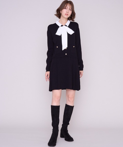 MISCH MASCH(ミッシュマッシュ)の「2026秋冬新作 シャツ襟付きボウタイプリーツミニニットワンピース(ワンピース・レディース・ブラウン/ブラック・フリ-)」の7枚目の写真