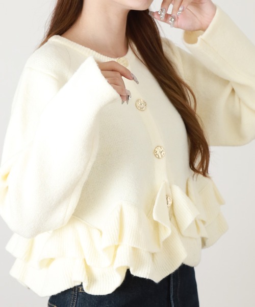 atONE(アットワン)の「ヘムフリルカーディガン(カーディガン/ボレロ・レディース・アイボリー/ピンク/ブラック・F)」の14枚目の写真