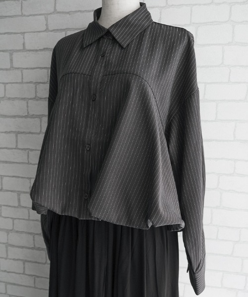 aquagarage(アクアガレージ)の「ストライプクロップド丈バルーンシャツ(シャツ/ブラウス・レディース・グレー/ブラック・M)」の10枚目の写真