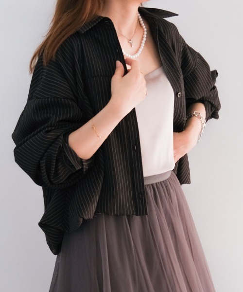aquagarage(アクアガレージ)の「ストライプクロップド丈バルーンシャツ(シャツ/ブラウス・レディース・グレー/ブラック・M)」の18枚目の写真