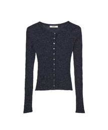 BUTTON POINT PLEATS CARDIGAN IN CHARCOAL