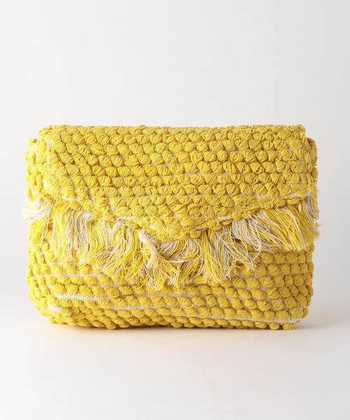 Another Edition（アナザーエディション）の「ジャカードフリンジクラッチバッグ/AEBC JQ FRNG CLT◆（ショルダーバッグ・レディース・ブラウン/イエロー/ライトブルー・FREE）」の3枚目の写真