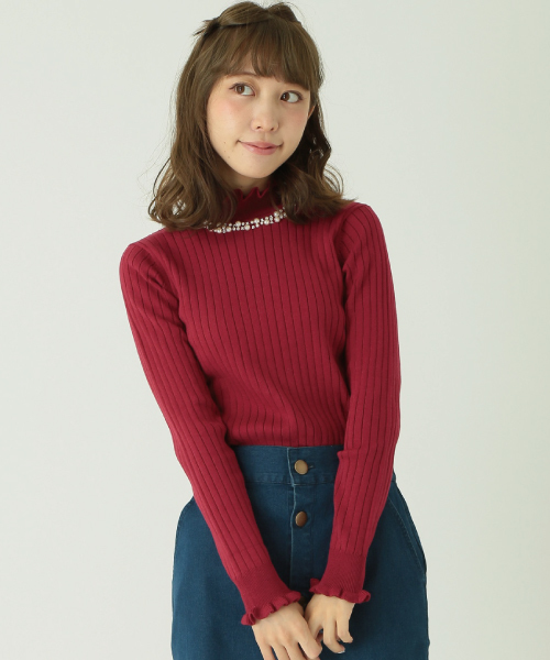 earth music&ecology(アースミュージックアンドエコロジー)の「【2016Autumn】《ハイハイハイネック》ニットプルオーバー(ニット/セーター・レディース・杢グレー/ネイビー/サックスブルー/レッド/ブラック/ブルーグリーン/アイボリー/ピンクベージュ/キャメル/マスタード・LARGE/L/M/S/MEDIUM/SMALL)」の10枚目の写真