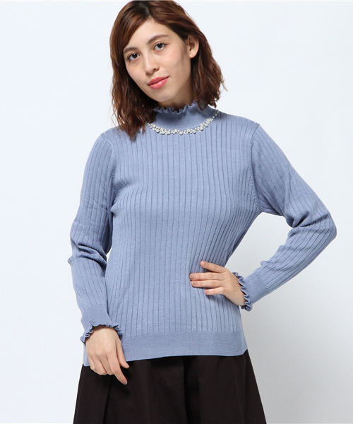 earth music&ecology(アースミュージックアンドエコロジー)の「【2016Autumn】《ハイハイハイネック》ニットプルオーバー(ニット/セーター・レディース・杢グレー/ネイビー/サックスブルー/レッド/ブラック/ブルーグリーン/アイボリー/ピンクベージュ/キャメル/マスタード・LARGE/L/M/S/MEDIUM/SMALL)」の19枚目の写真