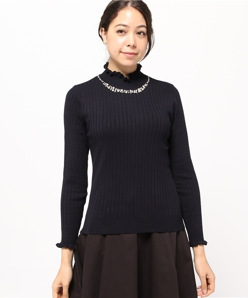 earth music&ecology(アースミュージックアンドエコロジー)の「【2016Autumn】《ハイハイハイネック》ニットプルオーバー(ニット/セーター・レディース・杢グレー/ネイビー/サックスブルー/レッド/ブラック/ブルーグリーン/アイボリー/ピンクベージュ/キャメル/マスタード・LARGE/L/M/S/MEDIUM/SMALL)」の11枚目の写真