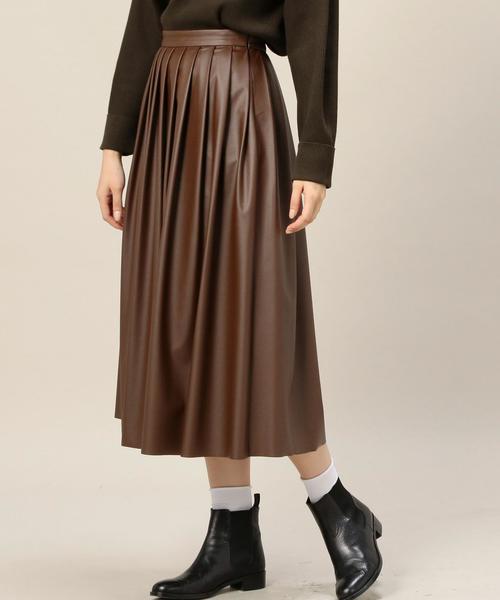 BEAUTY&YOUTH UNITED ARROWS(ビューティーアンドユースユナイテッドアローズ)の「BY フェイクレザープリーツタックスカート◆(スカート・レディース・ブラック/ダークブラウン・FREE)」の1枚目の写真