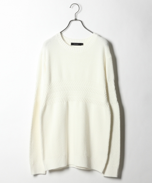 RAGEBLUE（レイジブルー）の「アクリル/コットン編地切り替えニットクルー/748368（ニット/セーター・メンズ・ブルー/ホワイト/ブラック/ピンク系その他/ライトブルー/ベージュ・LARGE/MEDIUM/SMALL）」の2枚目の写真