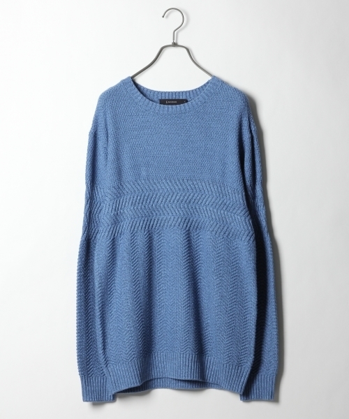 RAGEBLUE（レイジブルー）の「アクリル/コットン編地切り替えニットクルー/748368（ニット/セーター・メンズ・ブルー/ホワイト/ブラック/ピンク系その他/ライトブルー/ベージュ・LARGE/MEDIUM/SMALL）」の4枚目の写真