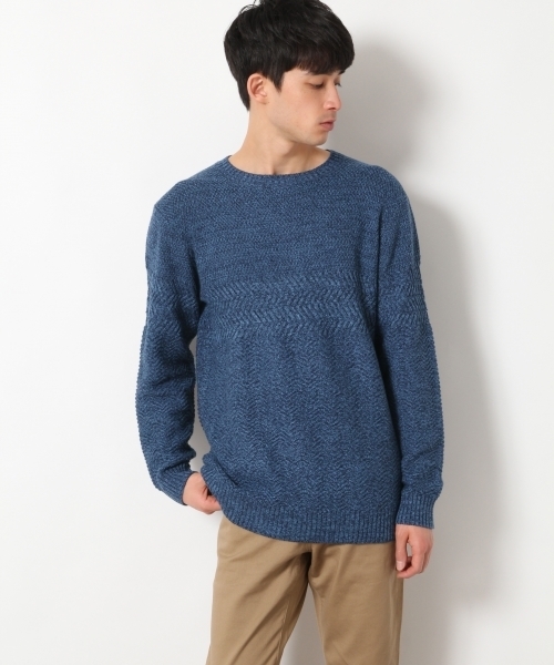 RAGEBLUE（レイジブルー）の「アクリル/コットン編地切り替えニットクルー/748368（ニット/セーター・メンズ・ブルー/ホワイト/ブラック/ピンク系その他/ライトブルー/ベージュ・LARGE/MEDIUM/SMALL）」の13枚目の写真