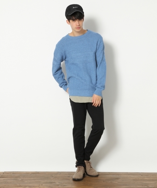 RAGEBLUE（レイジブルー）の「アクリル/コットン編地切り替えニットクルー/748368（ニット/セーター・メンズ・ブルー/ホワイト/ブラック/ピンク系その他/ライトブルー/ベージュ・LARGE/MEDIUM/SMALL）」の19枚目の写真