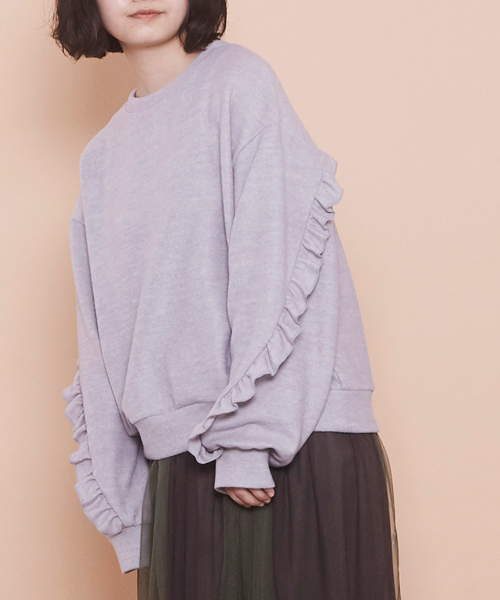 POU DOU DOU(プードゥドゥ)の「起毛ニットソーフリルプルオーバー(Tシャツ/カットソー・レディース・アイボリー/ベージュ/ネイビー/グレー/ライトグレー/ライトベージュ・3)」の3枚目の写真