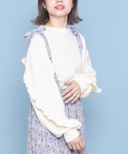 POU DOU DOU(プードゥドゥ)の「起毛ニットソーフリルプルオーバー(Tシャツ/カットソー・レディース・アイボリー/ベージュ/ネイビー/グレー/ライトグレー/ライトベージュ・3)」の1枚目の写真