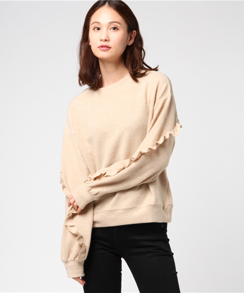 POU DOU DOU(プードゥドゥ)の「起毛ニットソーフリルプルオーバー(Tシャツ/カットソー・レディース・アイボリー/ベージュ/ネイビー/グレー/ライトグレー/ライトベージュ・3)」の13枚目の写真